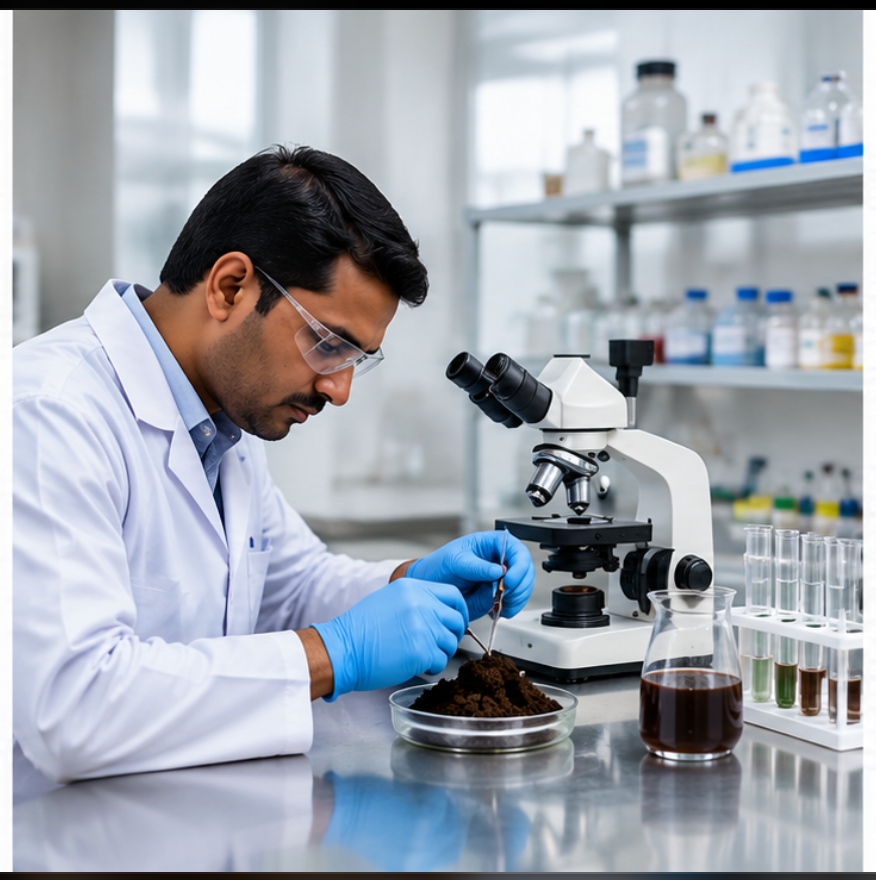 Scientist performing quality testing with microscope